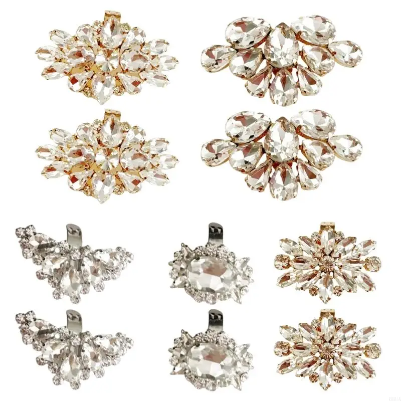 

68UA 1 Pair Fashionable Detachable Shoe Charms Rhinestones Crystal High Heel Buckles Wedding Bride Shoe Decoration Clips