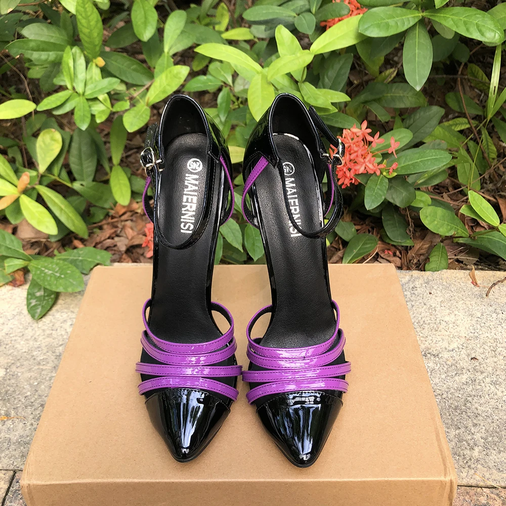 16cm Extreme Thin High Heels Women Purple Ankle Strap Stilettos Pumps Sexy Fetish Model SM Man Party Unisex Shoes Crossdresser