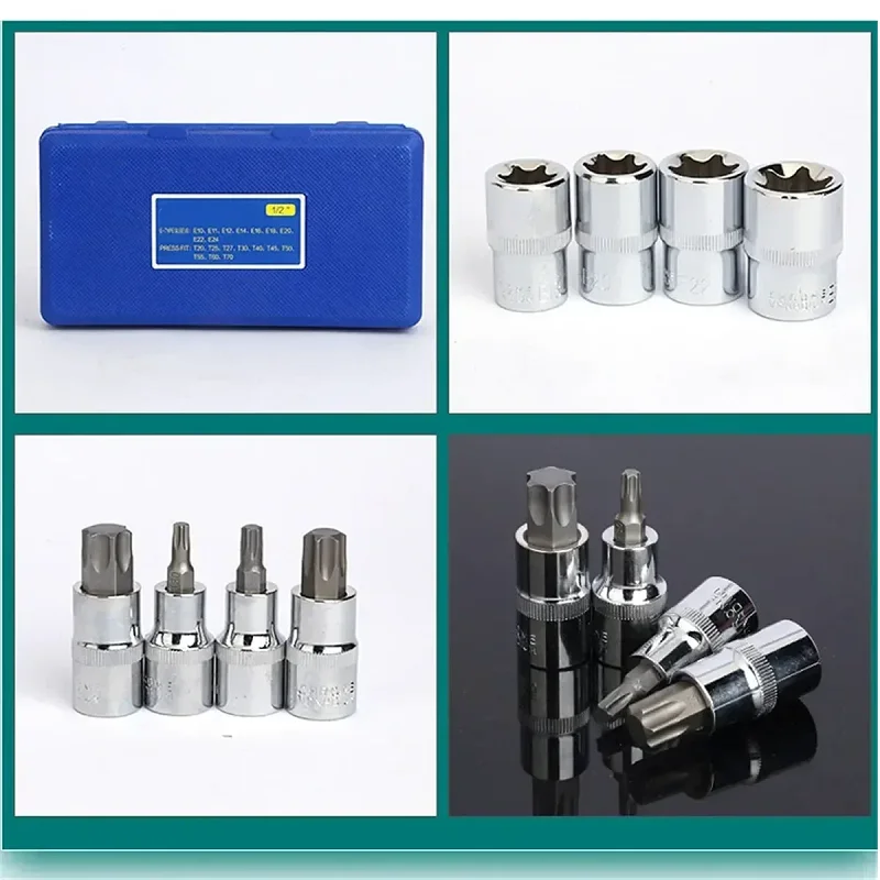 Инструмент для ремонта ручных ключей, 34 шт., торцевая головка Torx и набор звездочек E-Torx, 1/2 дюйма, 1/4 дюйма, 3/8 дюйма, насадки для электронной безопасности с наружной/женской