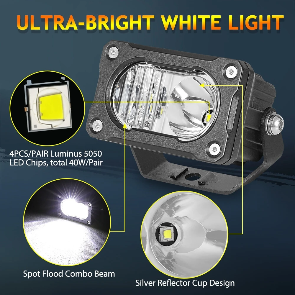 For Can Am Maverick X3 Max R 2017-2025 UTV 3inch LED Work Light Cube Pods Spot Flood Wide Cornering Truck Pickup Boat Marine SUV