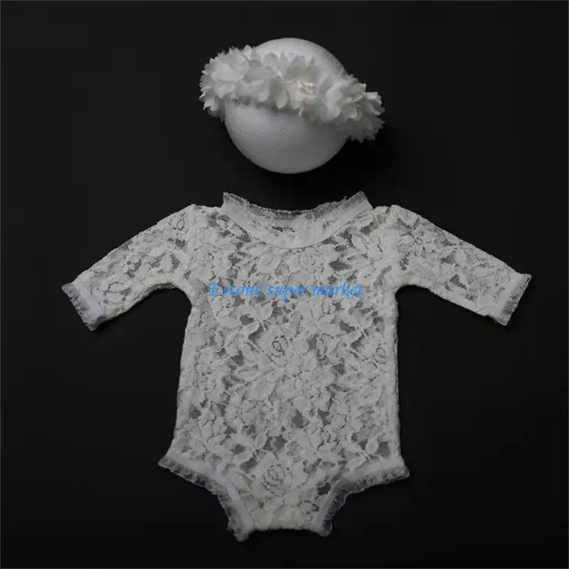 

090B Newborns Shower Gift Photo Clothes One-piece & Headband Baby Photography Outfit