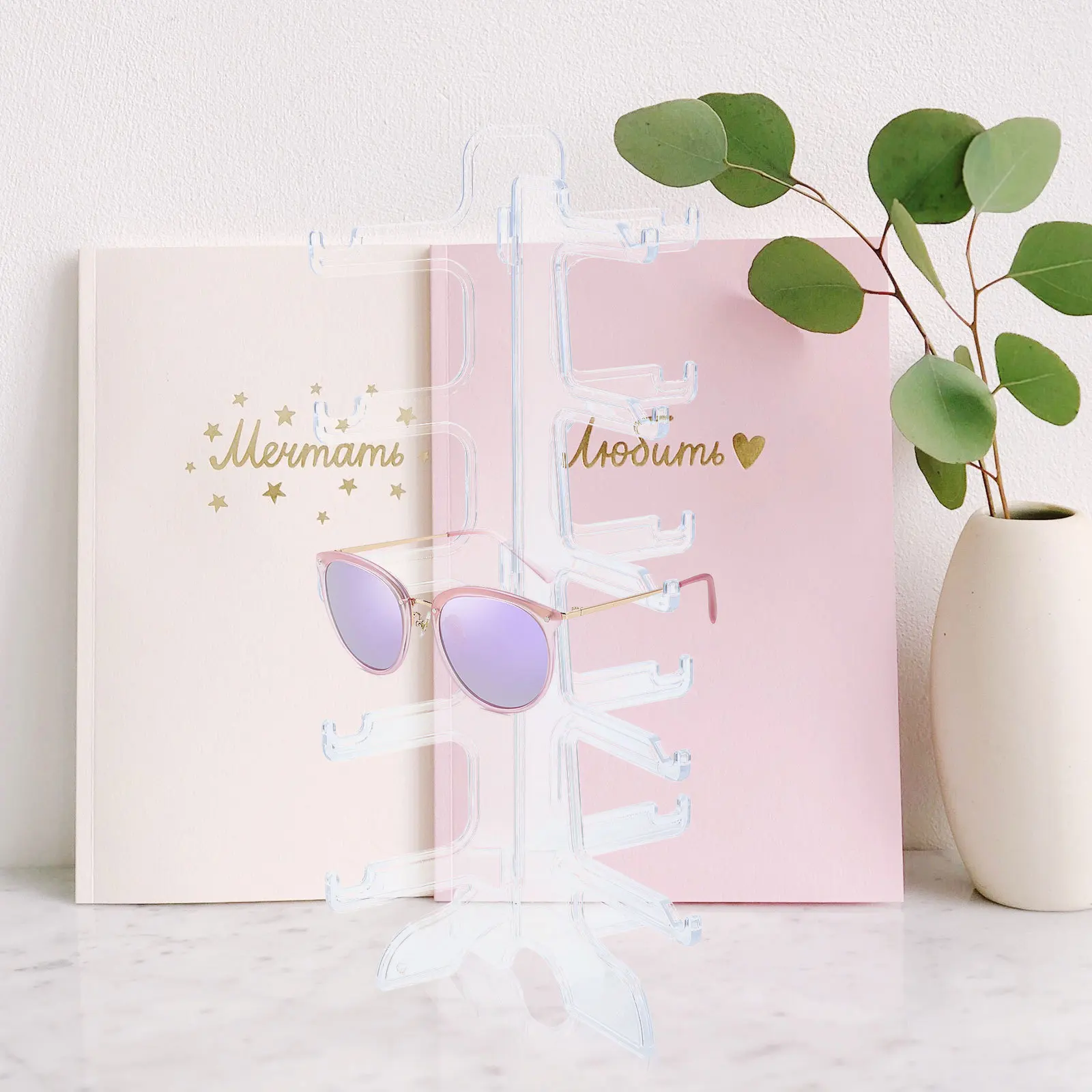 

2Pcs Five-Layer Eyeglasses Display Stand Sturdy Plastic Glasses Organizer Holder Sunglasses Storage Rack for Shop Home Showcase