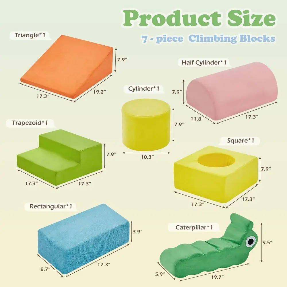 Indoor Soft Foam Climbing Blocks Set for Toddlers: 7-Piece Play Gym for Baby Crawling, Climbing, and Sliding