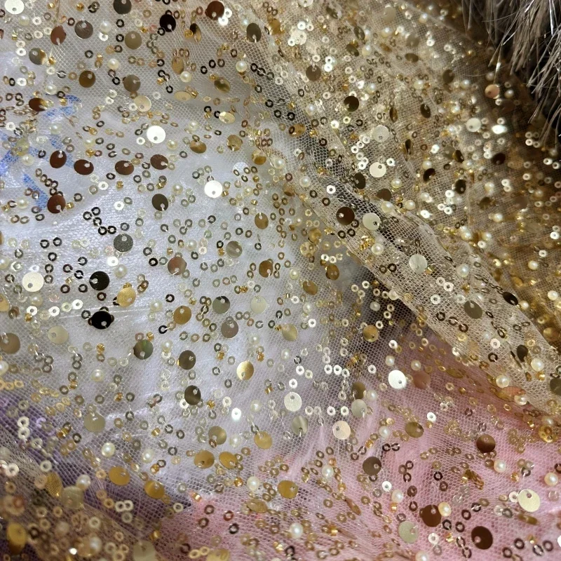 

Золотой, фиолетовый, красный, с вышивкой и блестками, ткань с бусинами для ногтей, шитье игрового платья, детская одежда, прозрачная сетчатая ткань