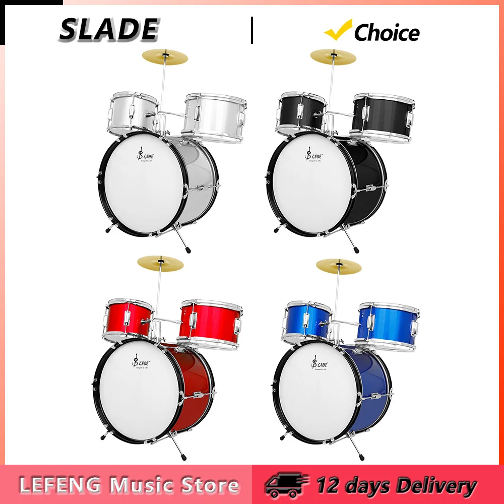 SLADE Kids Drum Kit 3 Drums 1 Cymbal Toddler Jazz Drum Set with Stool Pedal Percussion Musical Instrument Early Education Gift