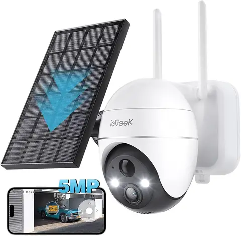 ieGeek 5MP Wireless Outdoor WiFi Surveillance Camera, Solar Camera, 360 Degree Camera, Human PIR Detection, Colour Night Vision