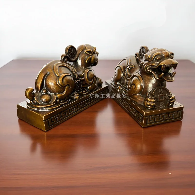 Antique bronze figurines of the Pixiu, a mythical creature believed to bring good luck, suitable for display in living rooms, sh