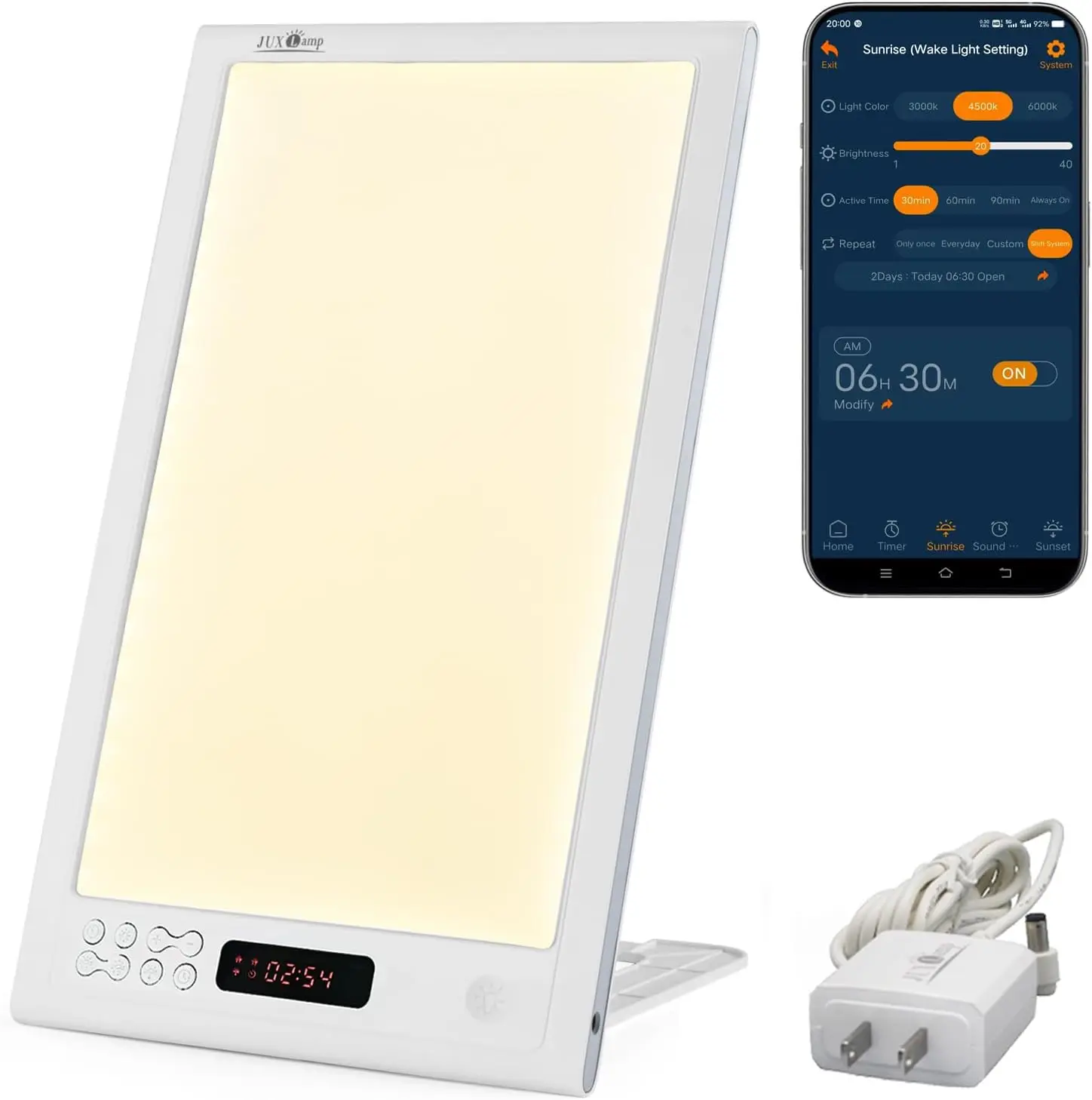 

Sunrise Wake-up Lamp with APP Control, 12000lux Light Therapy, Natural Sound Alarm & Adjustable Colors
