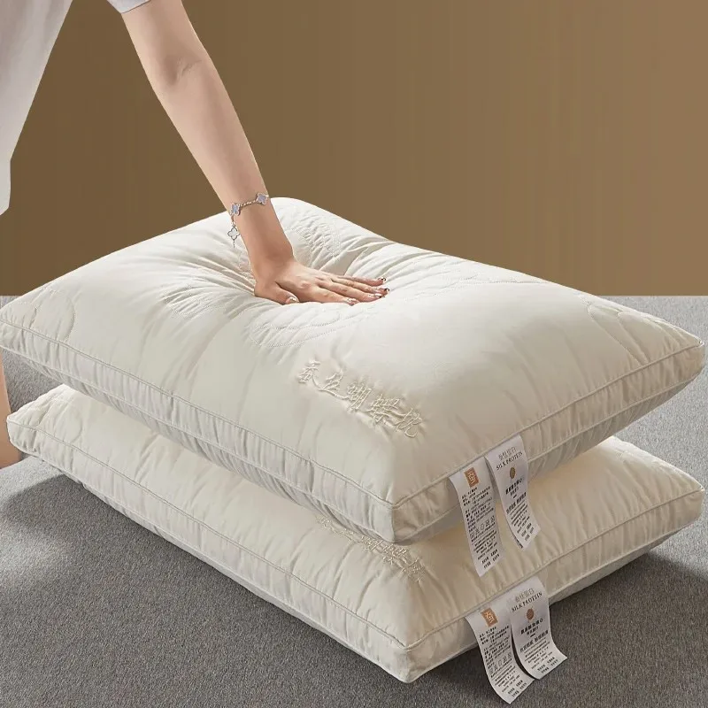 Mulberry Silk Pillow 7A Antibacterial Sleeping Pillow Luxury Comfortable Cotton Shell Hotel Bed Pillows
