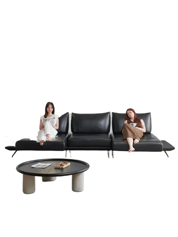 for Haute couture Dynamic Island Leather Sofa Retro Style Living Room Modern Straight Row Black Small Apartment