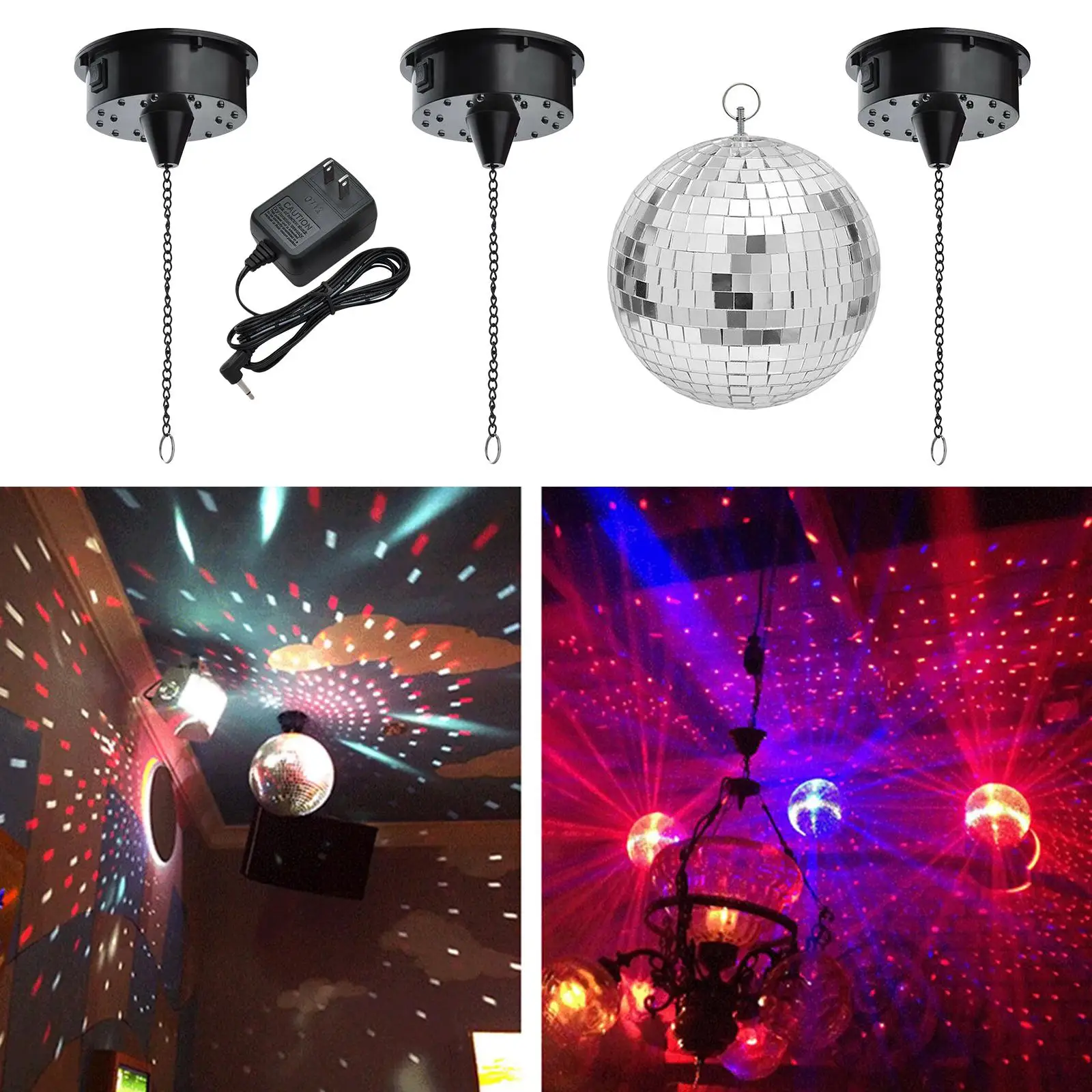 18 LED Lights Glass Rotating Mirror, Ball,Motor Sound Control,Mirror Reflection