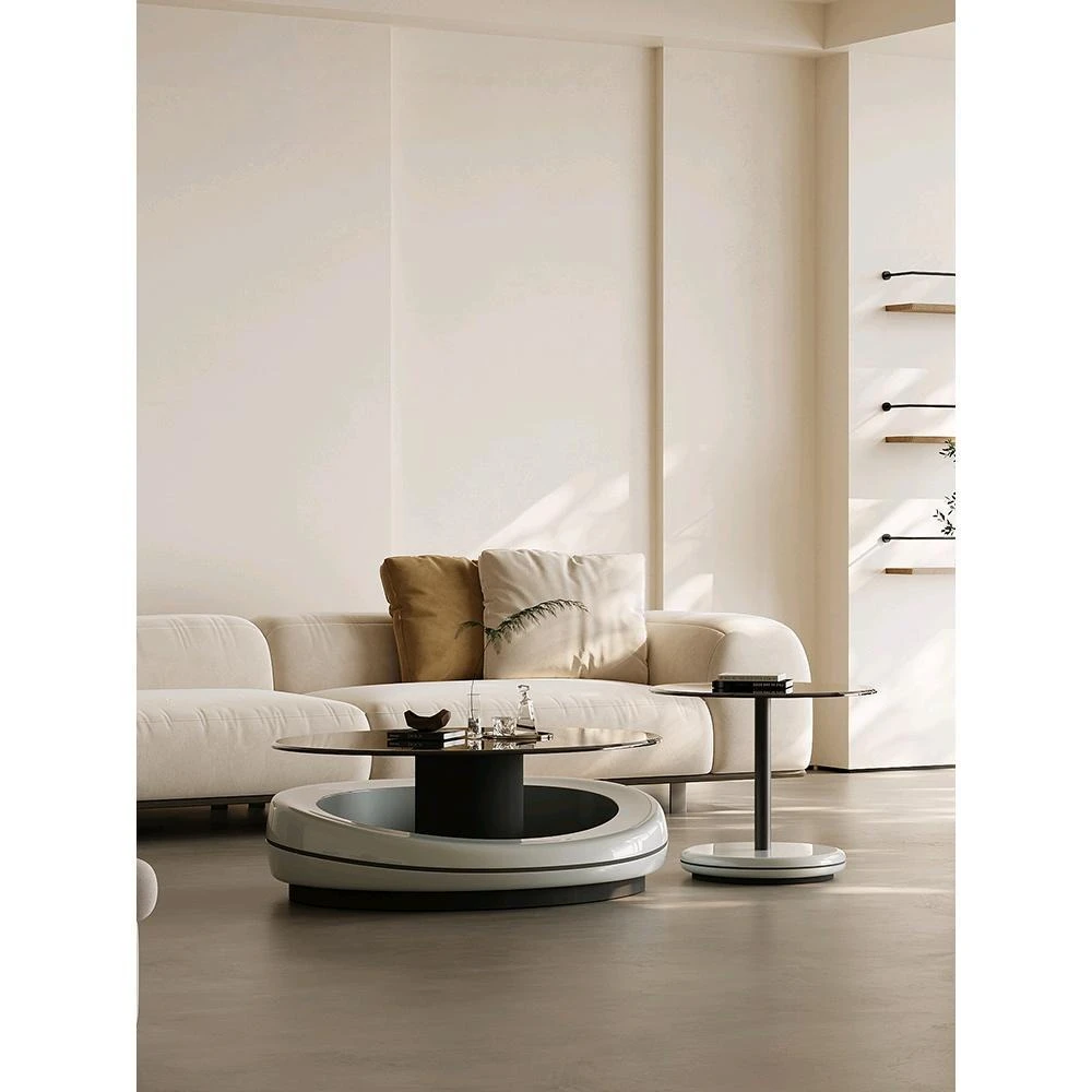 

new Italian minimalist round art high-end coffee table creative fiberglass living room home side table combination