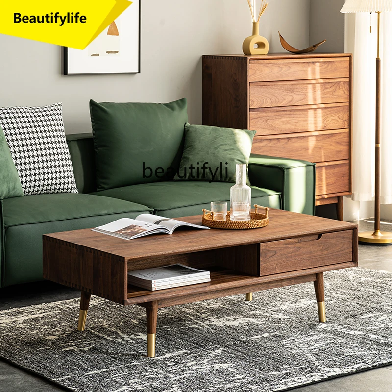 

A57 Modern simple light luxury black walnut solid wood coffee table Nordic Japanese living room tea table