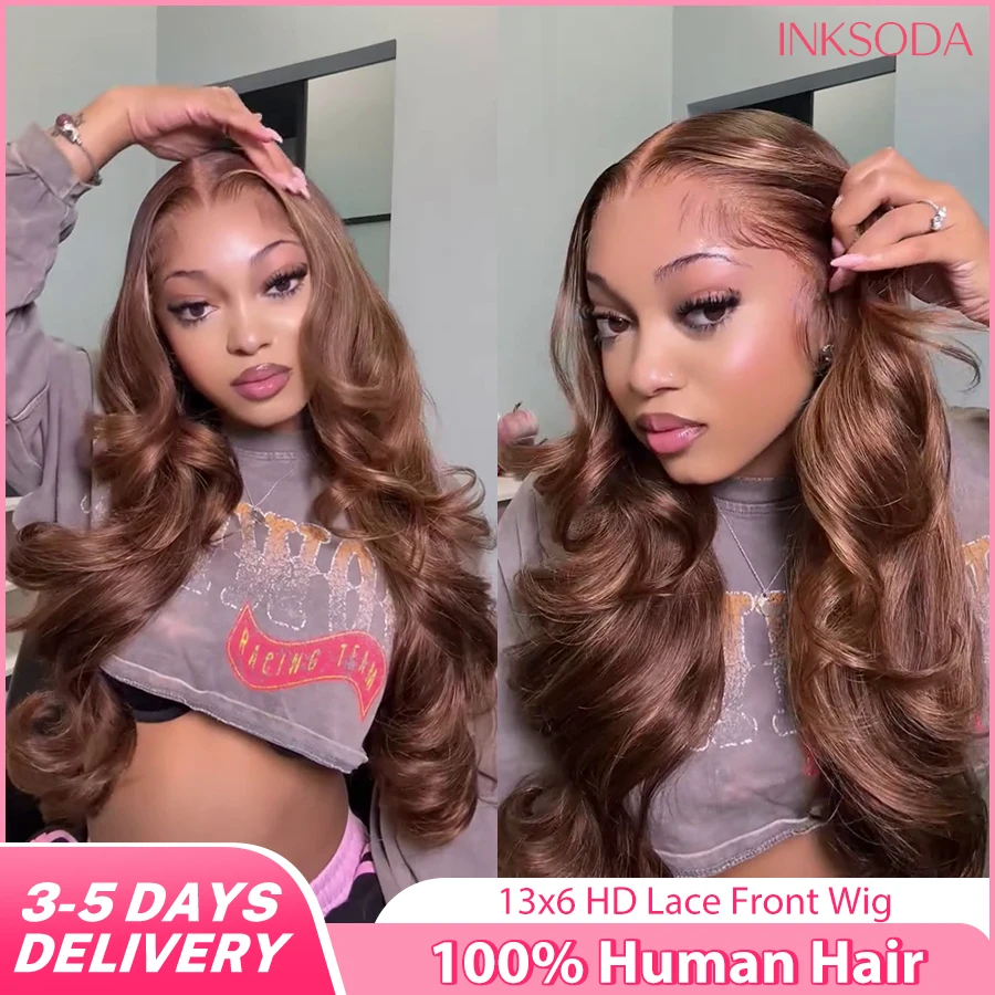 

Шоколадно-коричневый 13x4 HD Парик из натуральных волос на кружеве спереди Парик с объемной волной Человеческие волосы 13x6 HD Прозрачные кружевные фронтальные парики # 4 цветных парика