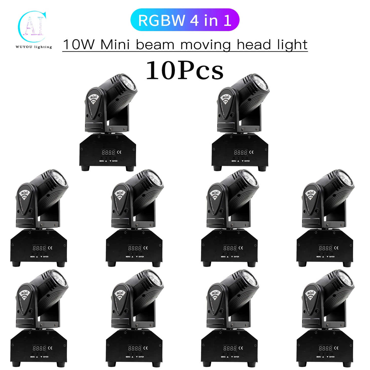 

10Pcs/Lots LED RGBW 4 in 1 Stage Light 10W Beam Moving Head Light DMX512 Control DJ Disco Party Dance Floor Lighting