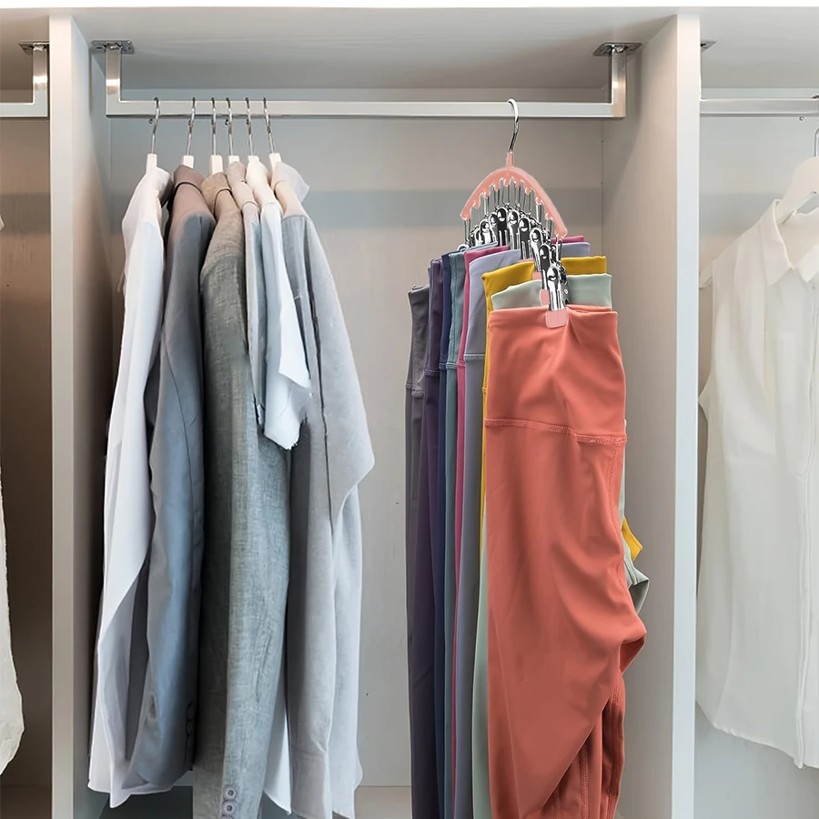 1 Hanger Space Saving Curved Hanger for Yoga Pants and Leggings Closet Organizer with 10 Clips for Clothing Store Pants Hanger