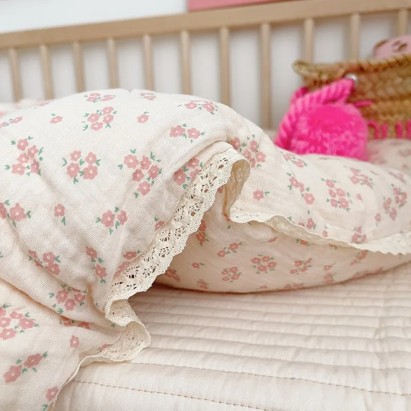 Colcha de berço de bebê cobertor de algodão com renda babados colcha de bebê edredom para crianças recém-nascidas