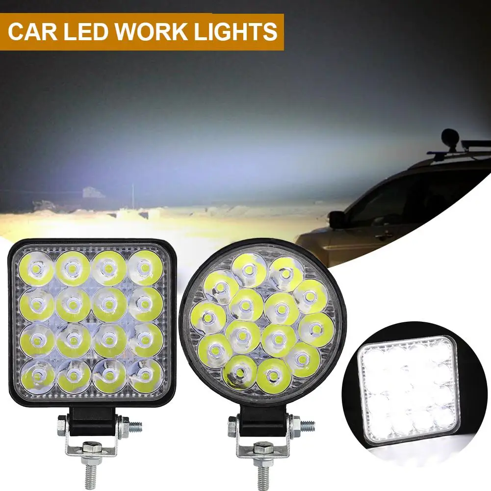 1 pièces 48W voiture barre de LED lampe de travail MINI 16SMD rond carré lampe de travail 12V Auto lumière antibrouillard hors route pour ATV SUV projecteur K3V9