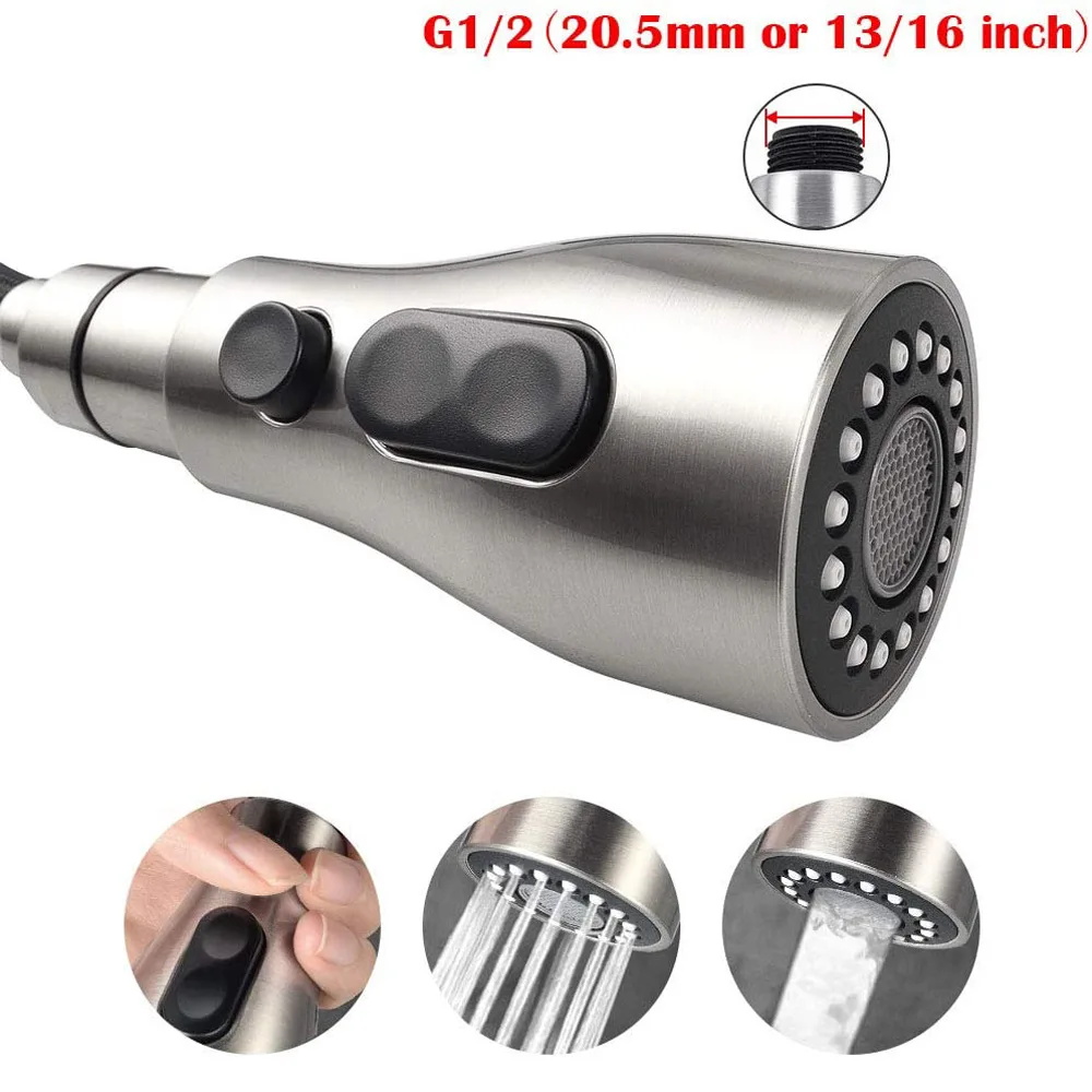 

3 Modes Sink Nozzle G1/2 Plating Nozzle pull out Faucet Aerator Kitchen Shower Spray Head Bathroom Basin Sink Tap Replacement