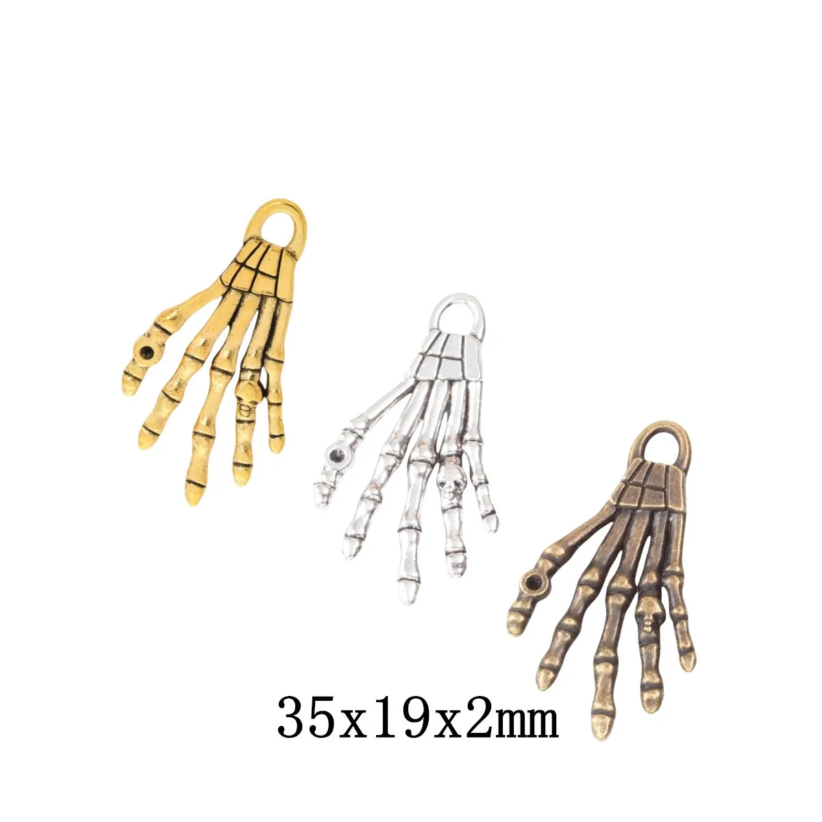 10pcs 35*19mm 3 Color Skeleton Hand Charms Metal Halloween Pendants DIY Handmade Jewelry Making Findings Accessorie