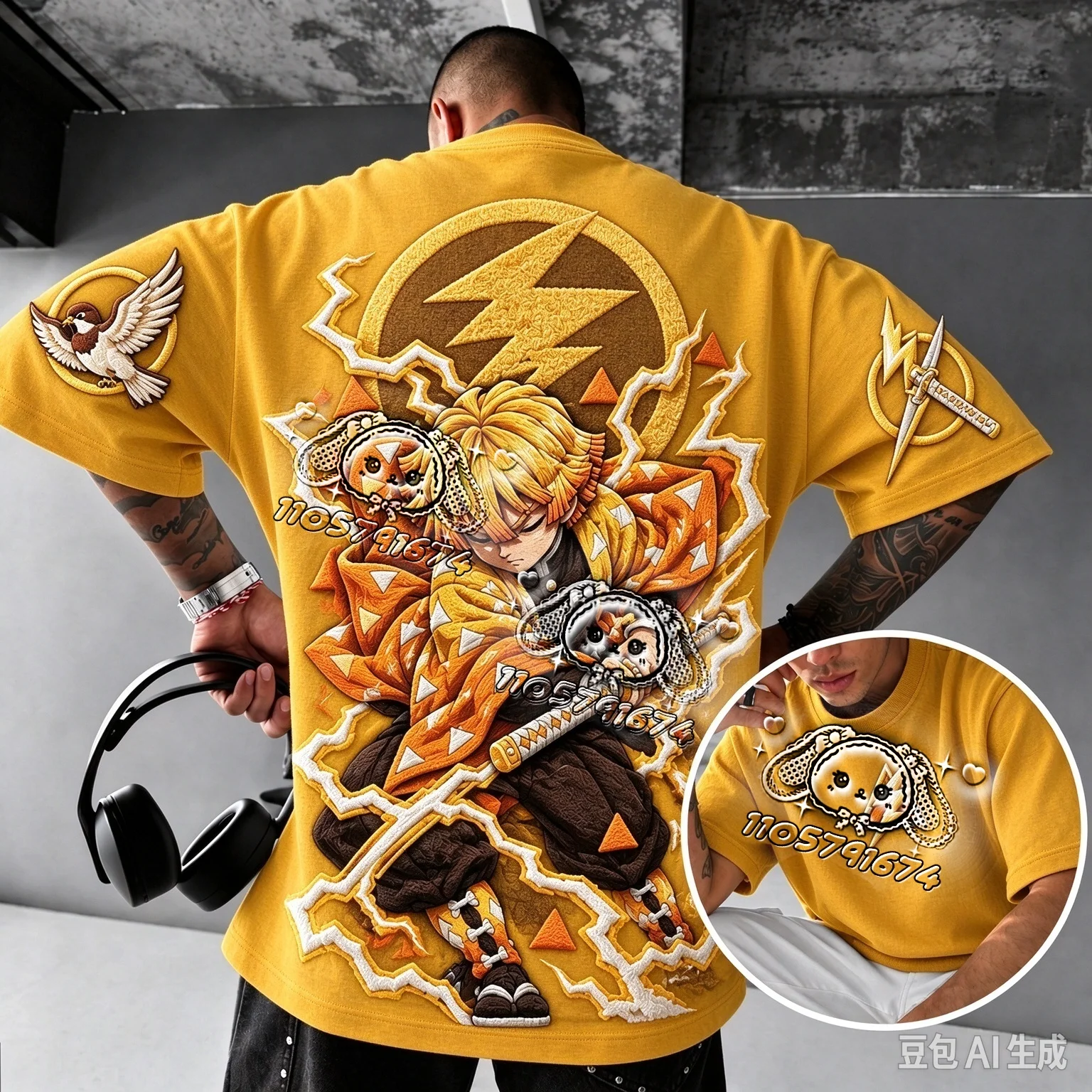 26/27 New Demon Slayer Full Series Character Big Print Short Sleeve T-Shirt, Fashion Street Unisex Summer Top FamilyMatching