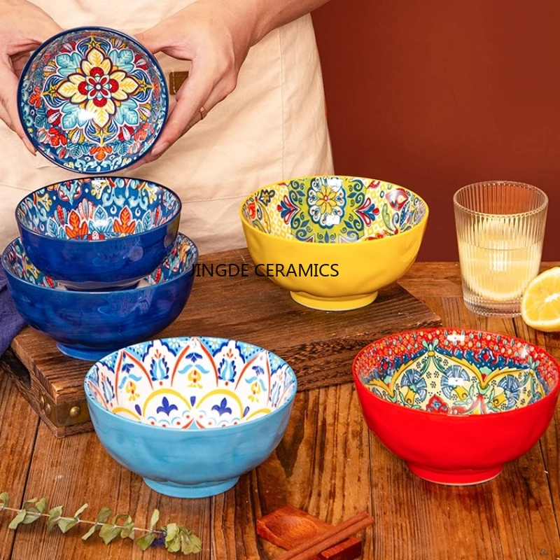 1pc Household Ceramic Bowl Special Noodle Bowl High Footed Eating Bowl Kitchen Utensils Housewarming Gift Giving Tableware