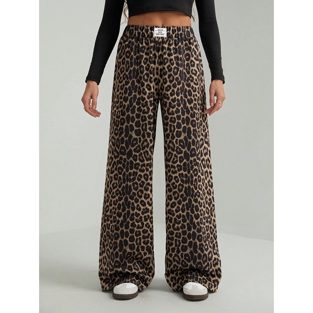 Casual Leopard Print Wide Leg Loose Fit Long Pants Versatile Spring Autumn New Style Women's Fashion plus Size Straight Leg T...