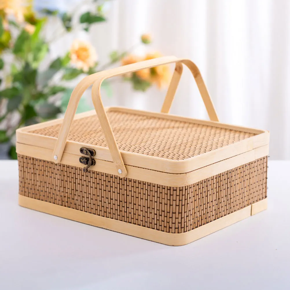 

Egg Storage Basket Handmade Bamboo Rustic Style with Lid Portable Picnic Basket for Fruits Vegetables Sundries Gathering Outdoor