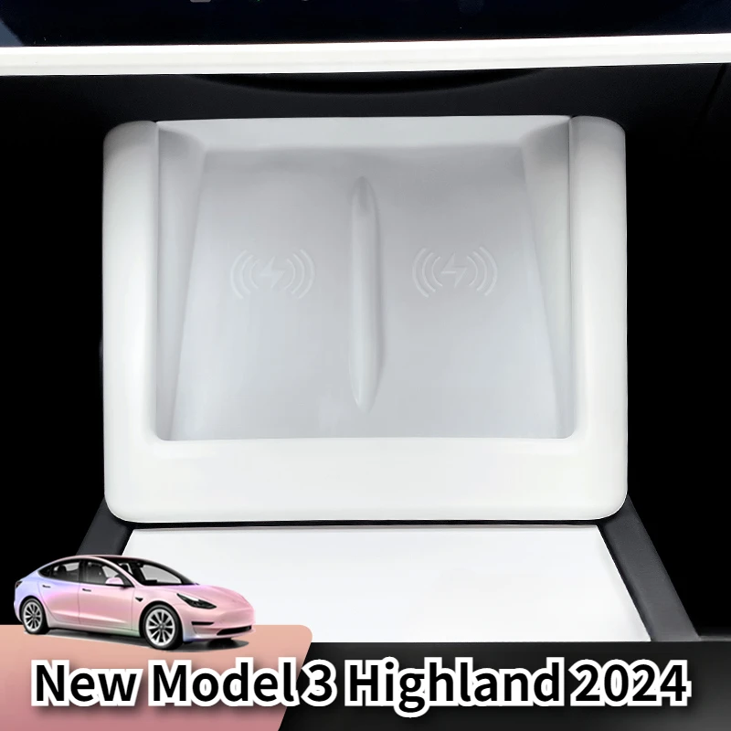 

Аксессуары для центрального управления для Tesla Model 3 Highland 2024, декоративная рамка с беспроводной зарядкой, силиконовая накладка, украшение интерьера