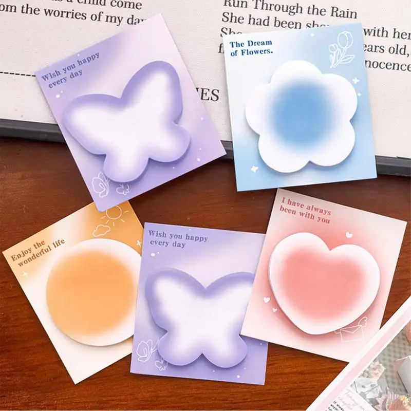 リマインダー用の丸型粘着付箋、特殊な形のグラデーションノート、花と蝶が大好き、メモを取る、1個