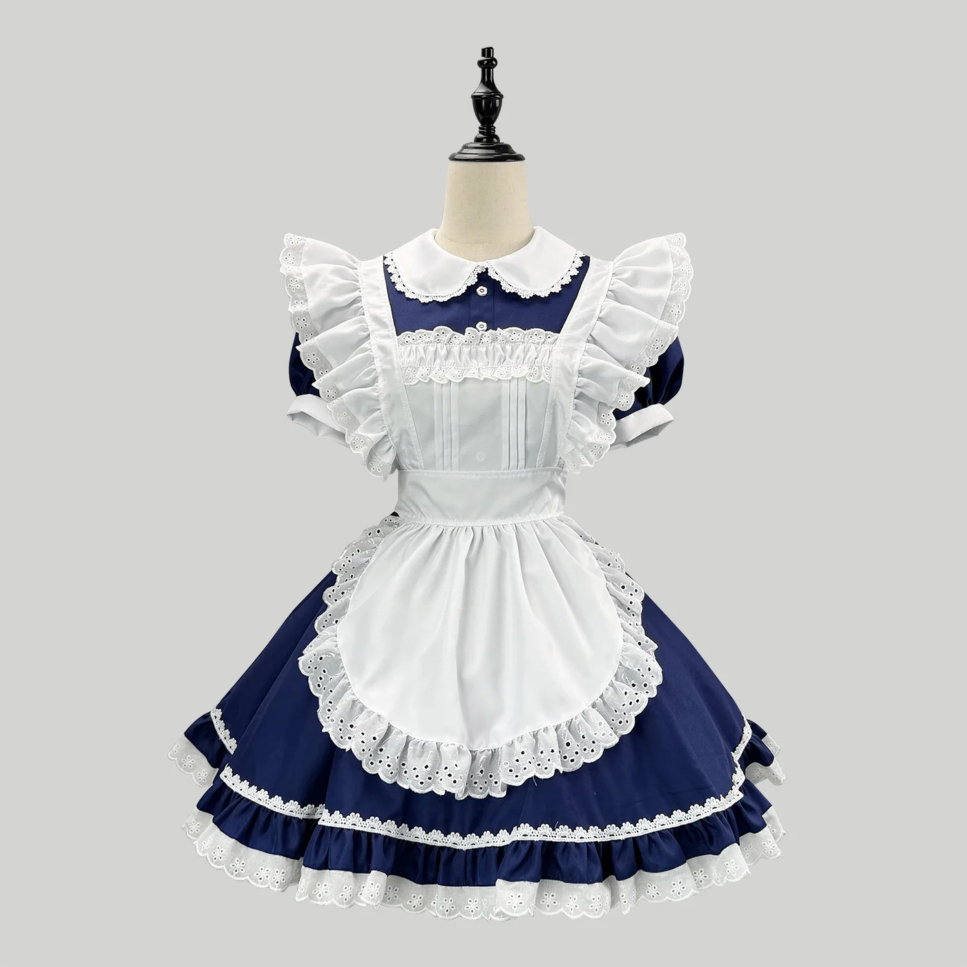 

Classic Navy Blue Maid Dress Alice in Wonderland Cosplay Costume with Ruffled Lace Apron for Carnival & Comic Con