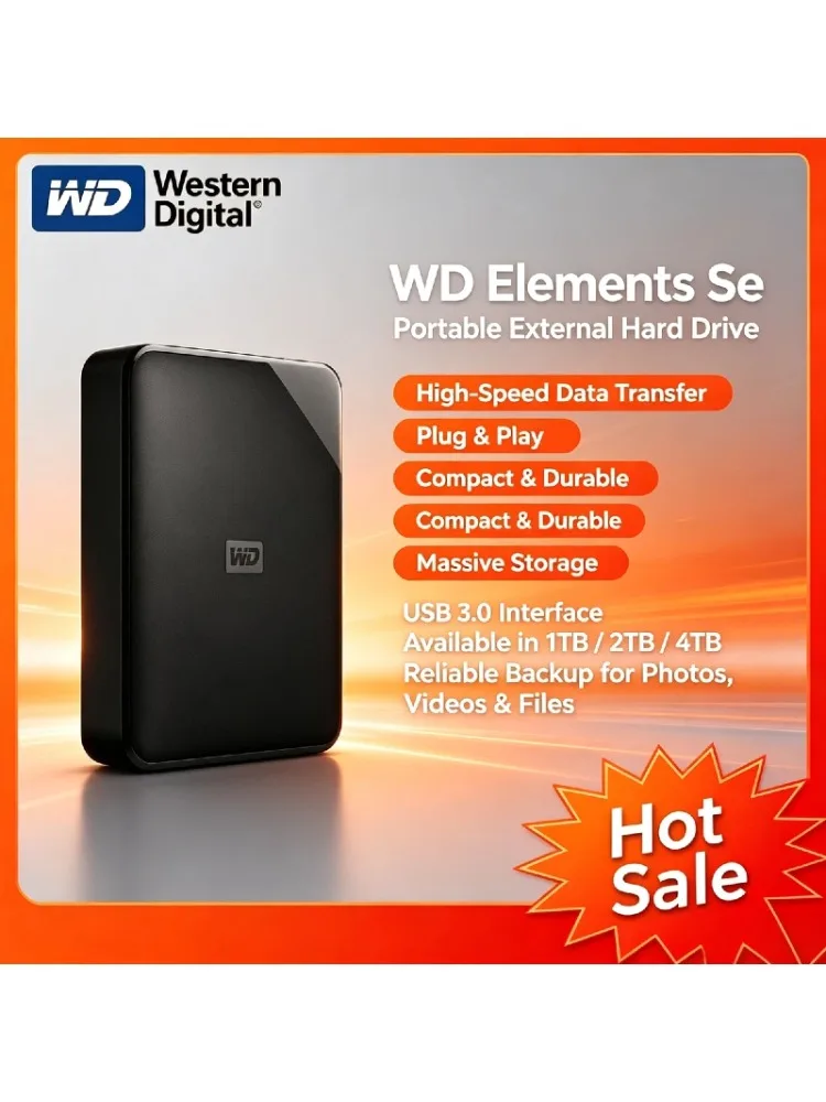 2026 WD Elements SE 1TB/2TB/4TB Tragbare Externe Festplatte USB 3.0 Hochgeschwindigkeits-Backup-Speicher für PC Laptop Mac Desktop