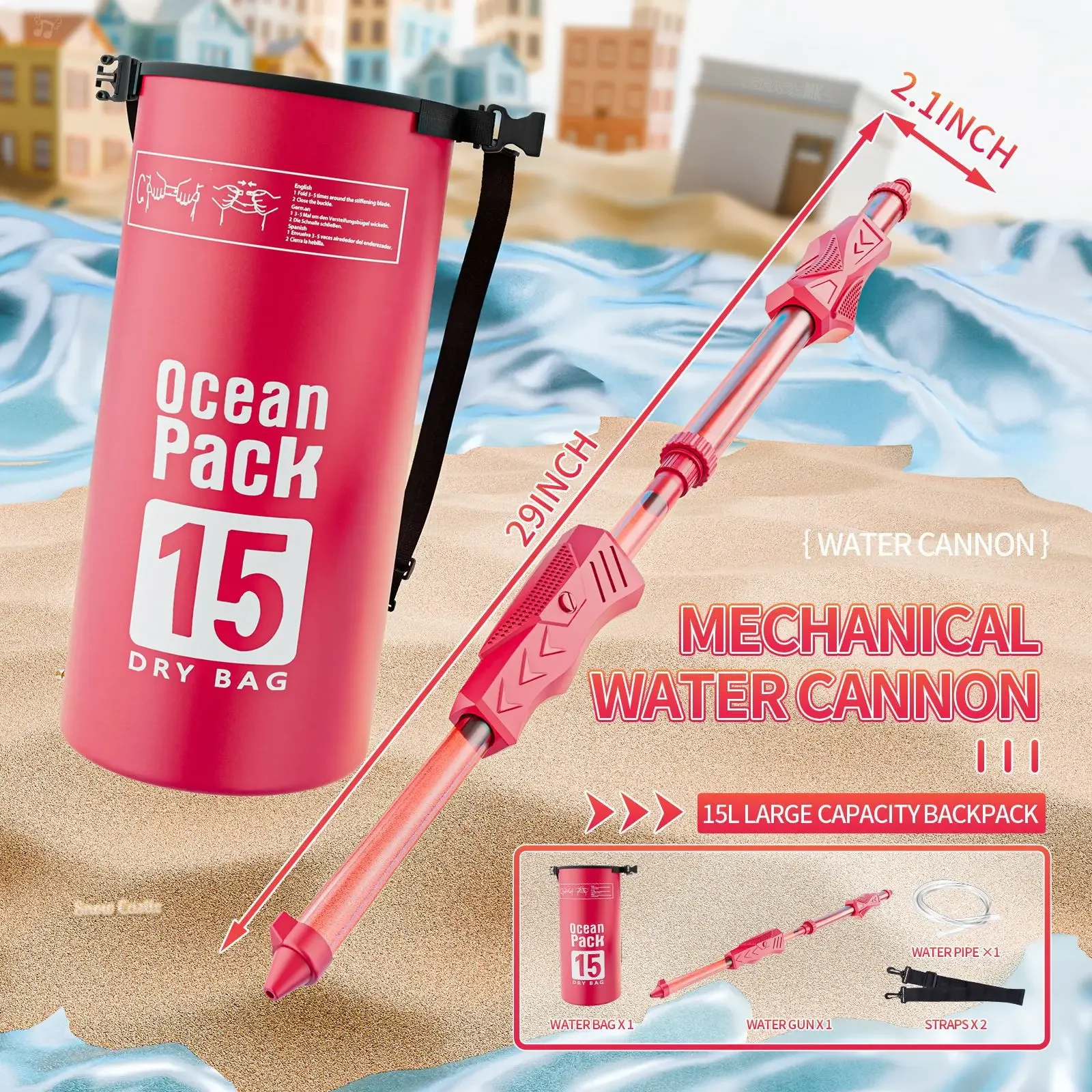 Long-range Water Gun 15L Big Capacity Shotting Toy with Bag High Powerful Water Pistol Blaster Cannon Toy for Boys Kids Adult