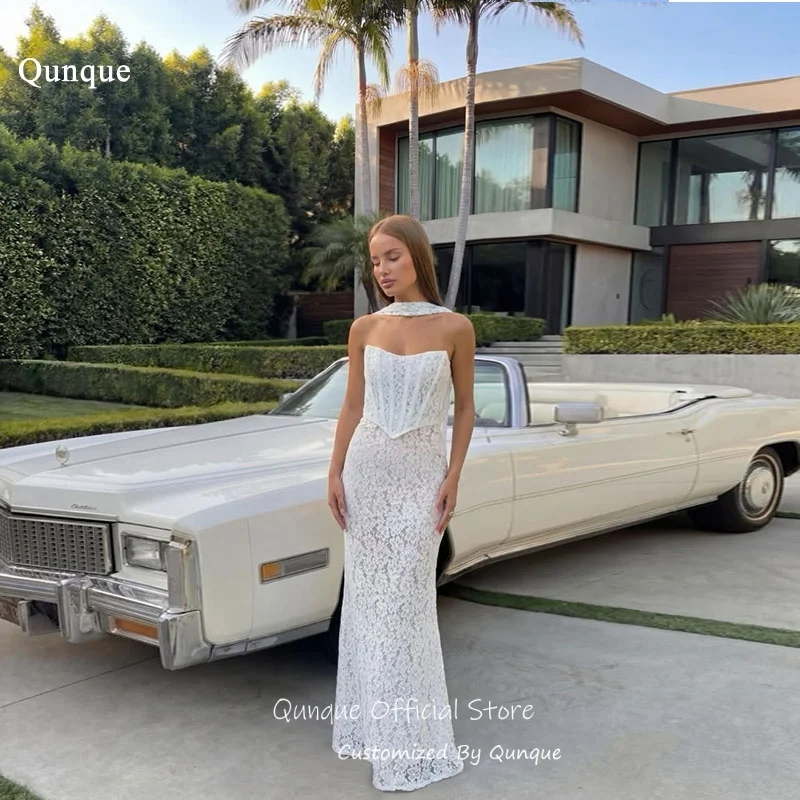 

Qunque Timeless Strapless Ribbons Bridal Wedding Dresses Lace Appliques Vestido Noiva Straight Vestido De Novia Boda Customized