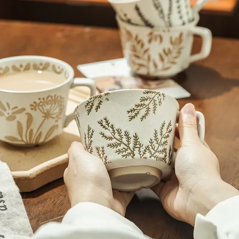 Ins simple Nordic ceramic ins wind hand-painted mug pastoral creative personality water cup coarse pottery coffee cup