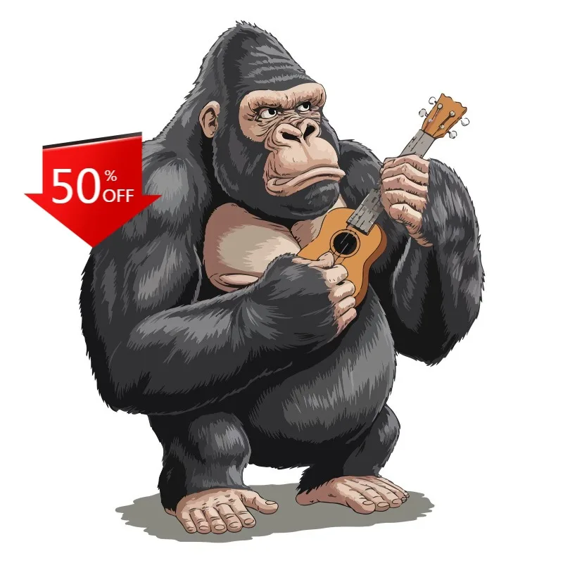 

Funny Animal Sticker Large Gorilla Playing The Ukulele Musician Waterproof Sticker Wholesale