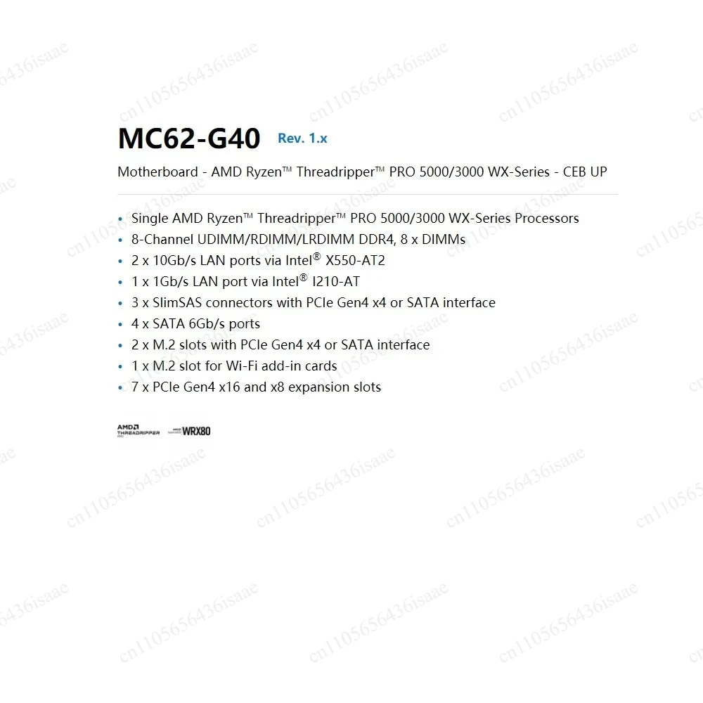 MC62-G40 Workstation Motherboard, 2×10GbE LAN, 8-Channel DDR4, PCIe 4.0