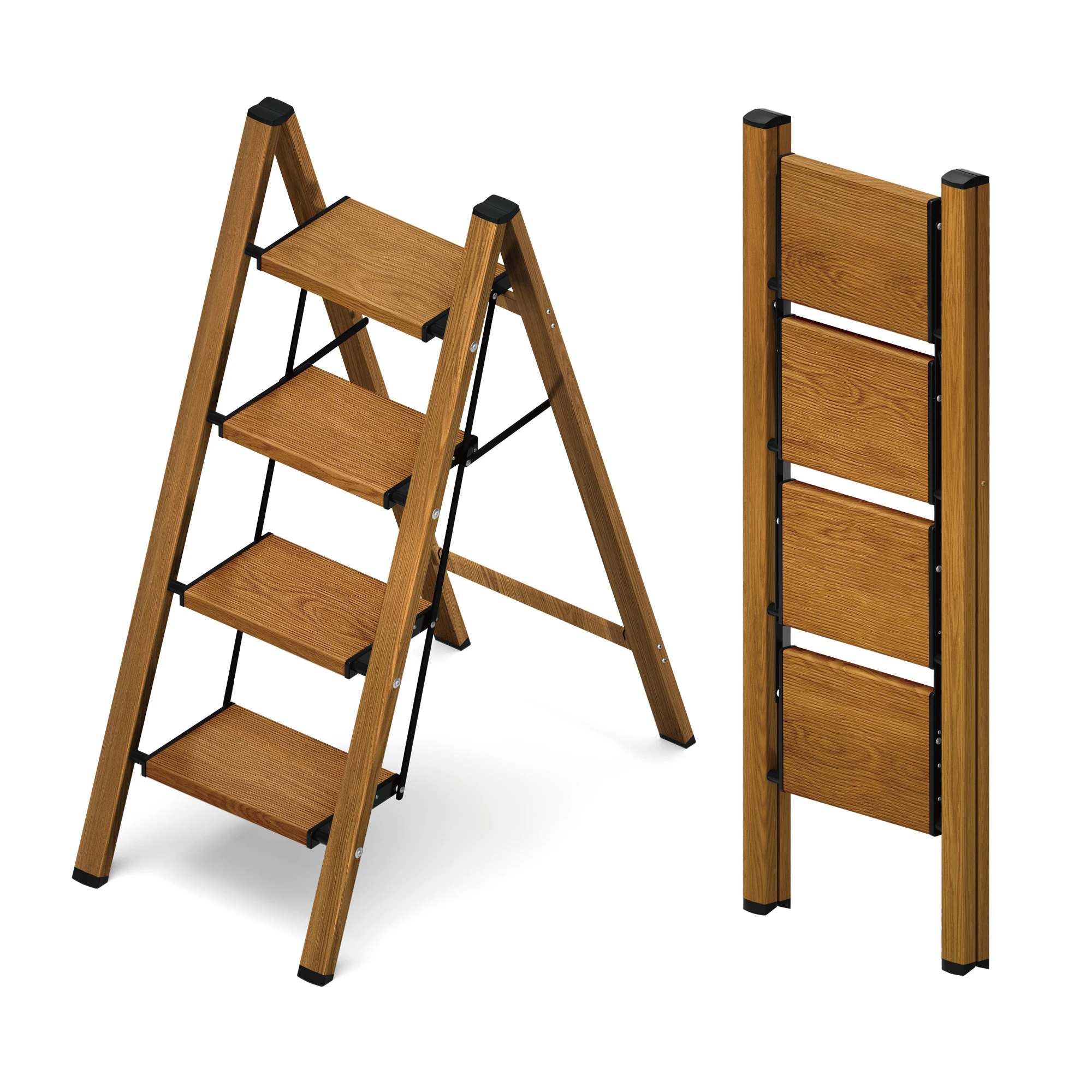 

Modern Designed 4-Step Folding Wooden Step Stool with Wide Pedal for Home and Kitchen Space Saving for Living Room