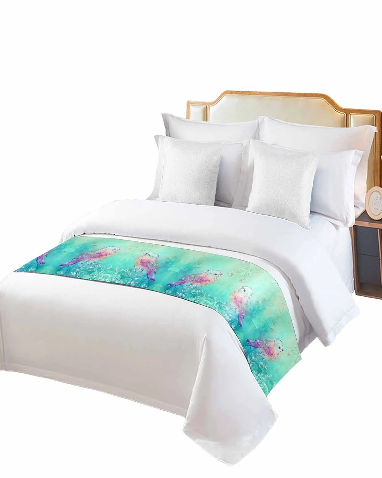 

Vintage Bird Animal Bed Runner Luxury Hotel Bed Tail Scarf Decorative Cloth Home Bed Flag