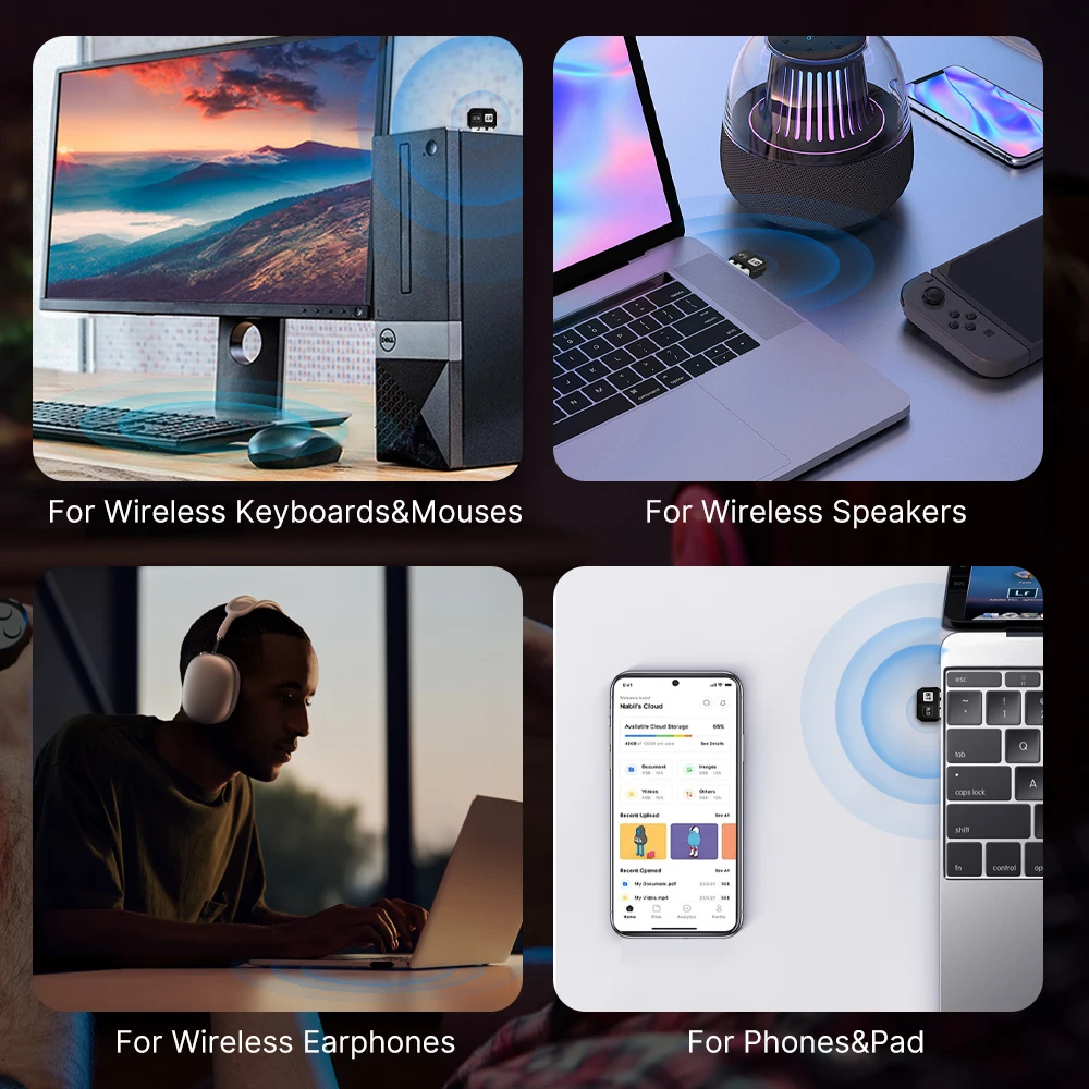 USB Bluetooth 6.0 Wireless Adapter Mini Bluetooth Dongle Transmitter Receiver for Windows 11/10/8/7 Desktop Laptop Driver-Free