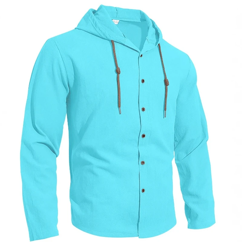 

Hawaiian Shirts for Man Simple Cotton-Linen Casual Loose Breathable T Tops Long Sleeve Solid Color Hooded Shirt Holiday Clothing