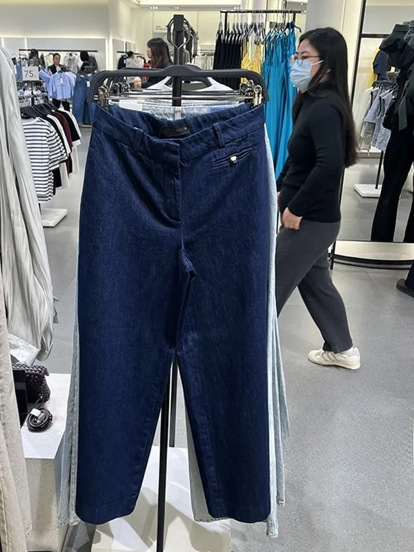 

Fashionable High Waist Wide Leg Casual Jeans Women's Spring New Arrival Versatile Loose Fit Classic Blue Denim Pants