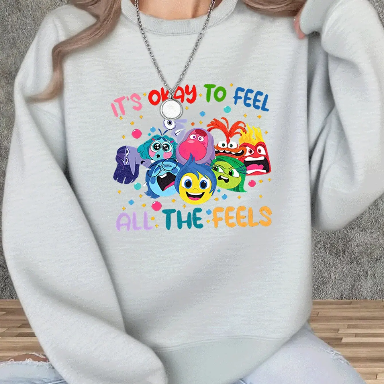 Disney Inside Out Printing Women's Round Neck Sweatshirt Pullover Unisex Fleece Fashion Casual  Autumn and Winter Oversized