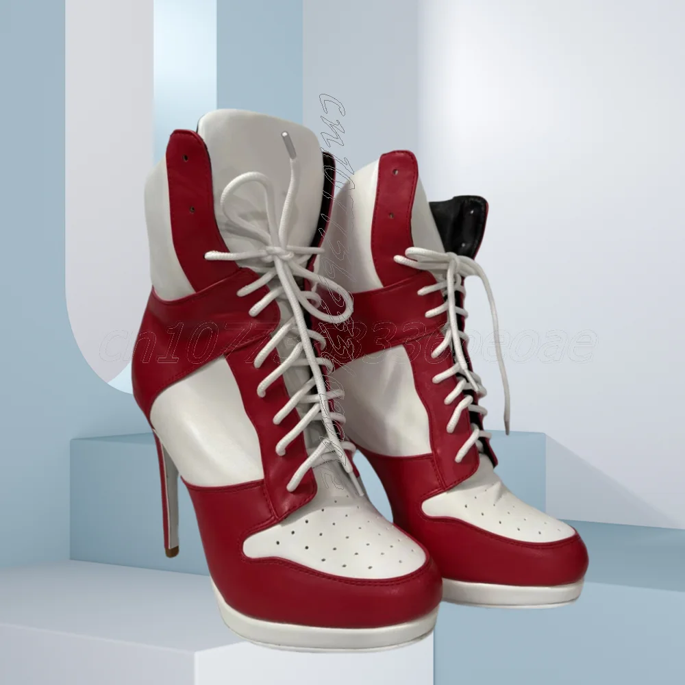 

Front Cross Tied Ankle Boots Matte Leather Mixed Color Fashion Women's Thin High Heels Walking Shoes 2025 Zapatos Para Mujere