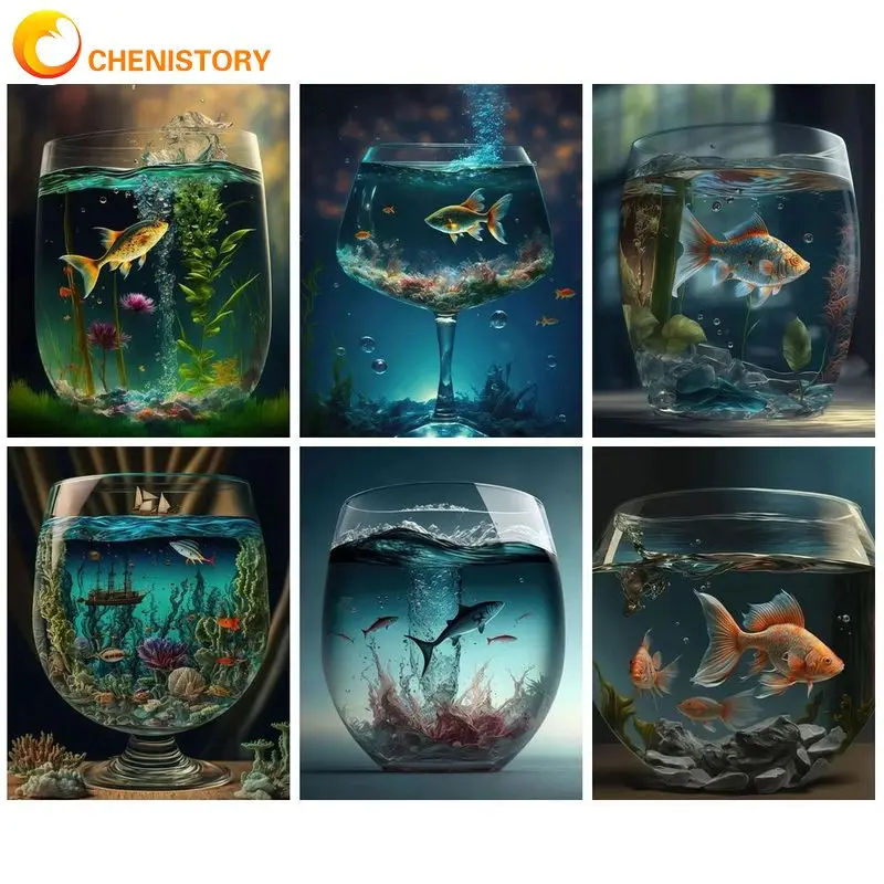 

CHENISTORY Oil Painting By Numbers On Canvas Fishes Number Painting For Adults Kids Wall Art Home Decors Gift Handpainted