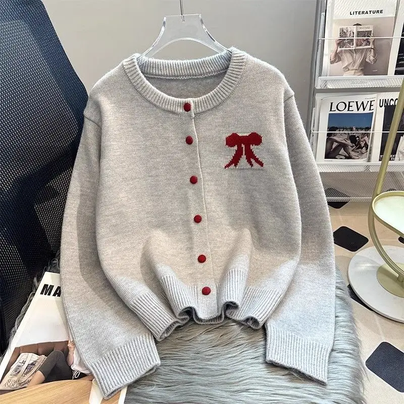 Knitted Cardigan Sweater Women\'s Autumn Winter 2024 New Spliced O-Neck Button Fashion Solid Color Loose Casual Long Sleeved Top