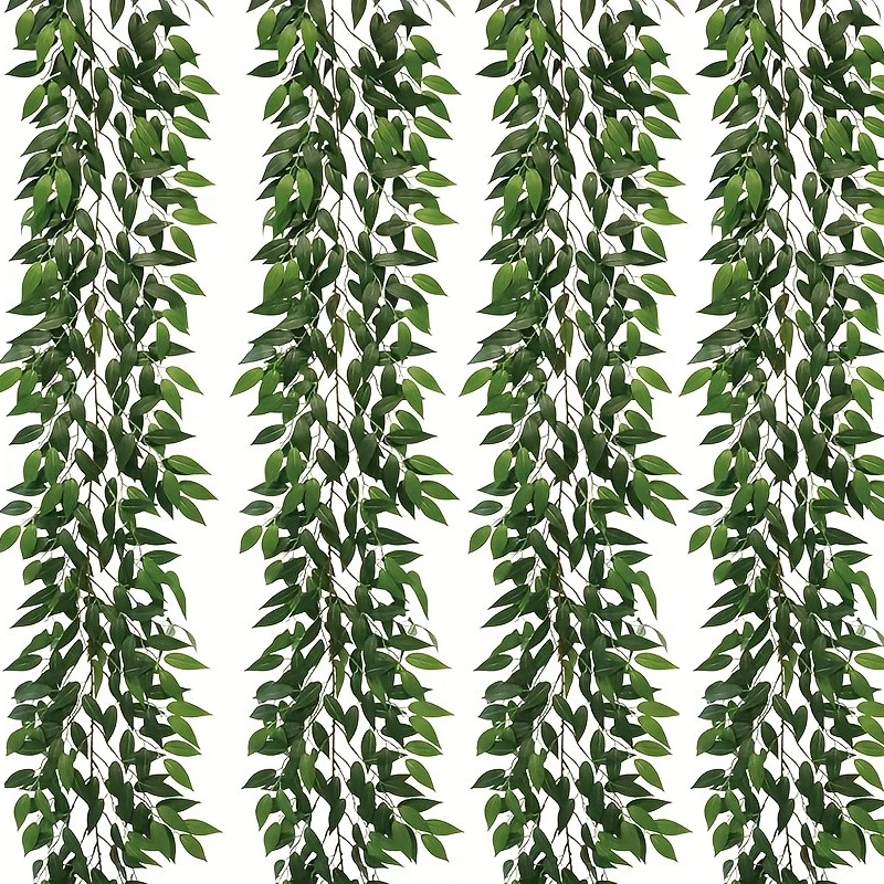 4pcs Italian Ruscus Artificial Vines Garland-Durable Plastic Greenery Decor for Home, Wedding, Party, Easter Festival Wall Decor