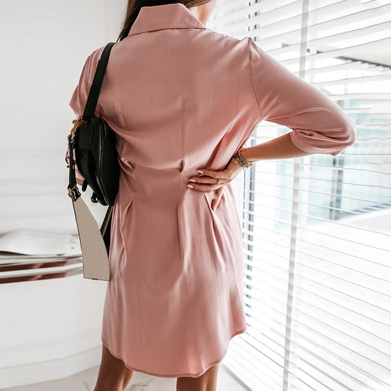 Taille haute Vintage décontracté femmes t-shirt Dr Street Sle Polyester couleur ort jupe simple bouton fermeture Dr