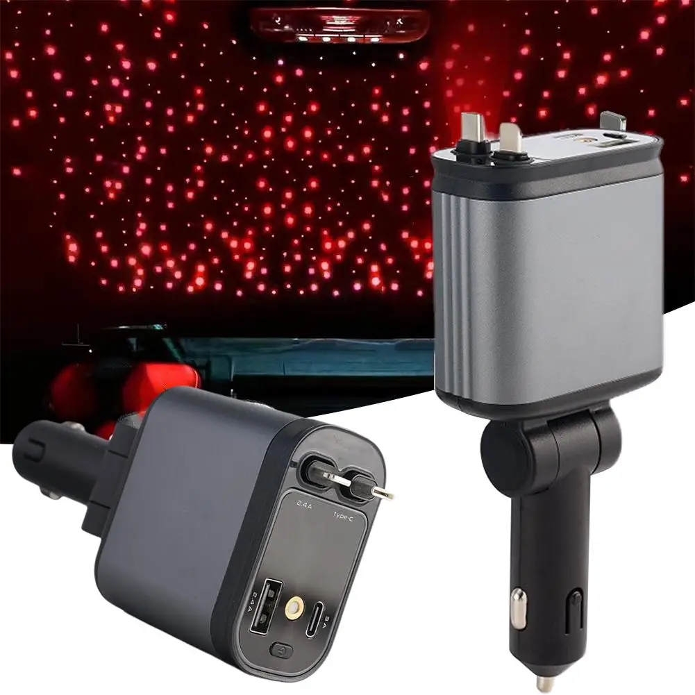 12V-24V100W Car Charger Motor Vehicles Power Cigarette Starry Night Ambience Dual Light Projector Type-C/L Lighter C5K4