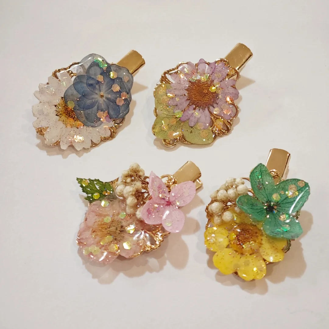 

3274, оптовая продажа, заколки для волос ручной работы с сушеными цветами, универсальные аксессуары для волос, зажимы в виде утконоса, креативные подарки на Рождество и день рождения